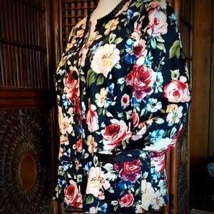 SUSAN GRAVER Jacket Cotton Sateen Jewel Neck Fully Lined Floral NWT